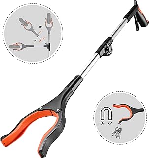 TACKLIFE Greifer, Aluminium Greifzange, Faltbare Greifer aus Aluminium, Müllzange, Handgreifer, 77cm Greifarm als helfende Hand, mit verstellbarem Arm und Magnet - RG01