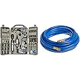 Trades Pro Air Tool and Accessories Kit, 71 Piece, Impact Wrench, Air Ratchet, Die Grinder, Aire Hammer, Hose Fittings, Storage Case - 836668 and Campbell Hausfeld 25' Air Hose (PA117701AV)