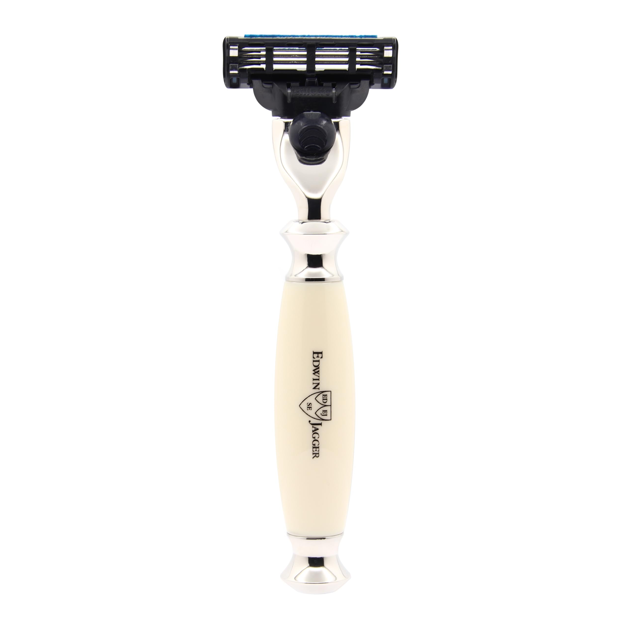 Edwin Jagger R35MZ Classic Synthetic Handled Nickel Plated Manual and Reusable Mach 3 Razor for Men and Women for Shaving Cream or Soap (Ivory)