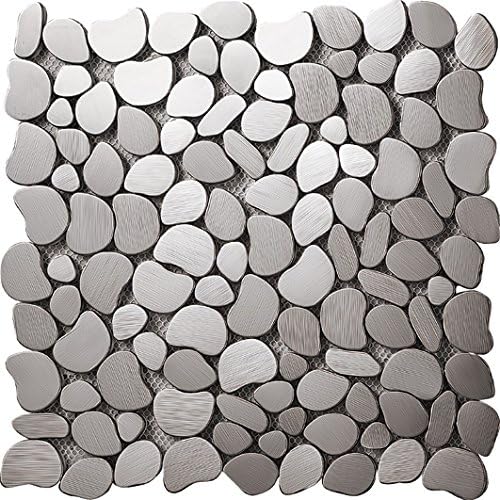 River Rock Pattern Mosaic Stainless Steel Silver Metal Tile- Kitchen Backsplash / Bathroom Wall / Home Decor / Fireplace Surround- SA152 (11PCS 10.76Sq.ft)
