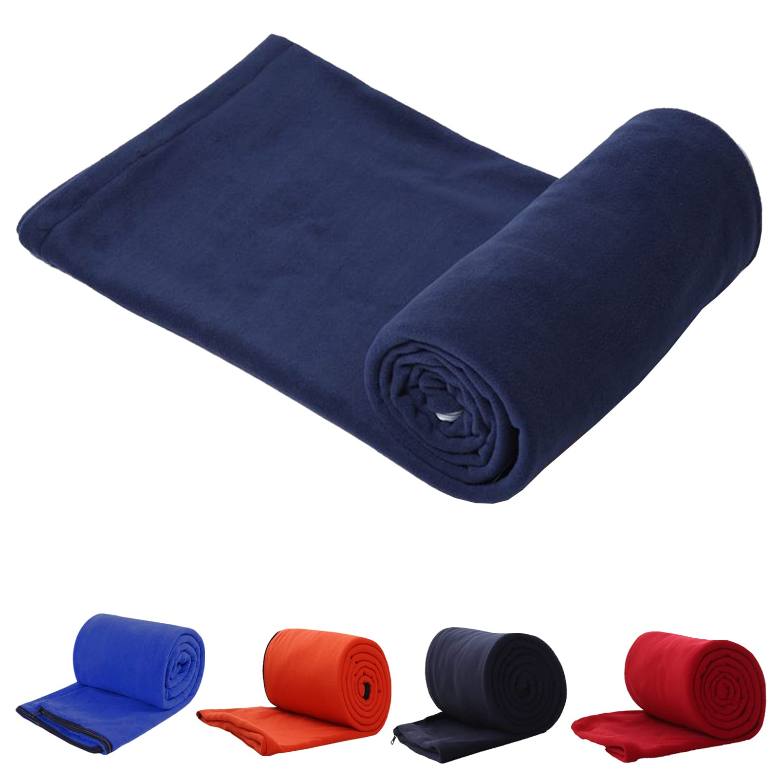 E-Onfoot Warm Cozy Microfiber Fleece Zippered Sleeping Bag Liners (Navy Blue - One side Fleece)