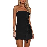 HYPERFIRE Women's Elegant Strapless Tube Ruched Bodycon 3D Floral Tassels Mini Dress Party Cocktail Dresses