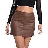 UTNISAN Women's PU Leather Mini Skirt Side Zipper Elastic Waistband A-Line Short Skirt