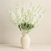 Thiccywoov 12 Pcs Delphinium Artificial Flower 35.4'' Long Larkspur Stem Silk Fake Faux Flowers Bulk for Tall Vase Floral Arrangements Home Centerpiece Table Wedding Decor (White)