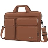 MOSISO Laptop Shoulder Bag 15.6 inch, 15-15.6 inch Computer Bag Compatible with MacBook Pro 16 inch, HP, Dell, Lenovo, Notebook with 2 Raised&1 Flapover&1 Horizontal Pocket&Handle&Belt, Caramel Brown