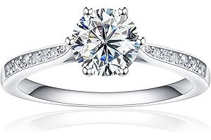 SAMIOVJ Moissanite Engagement Rings for Women, 1ct 1.5ct 2ct D Color VVS1 Clarity Round Solitaire Diamond, Rhodium Plated Ste