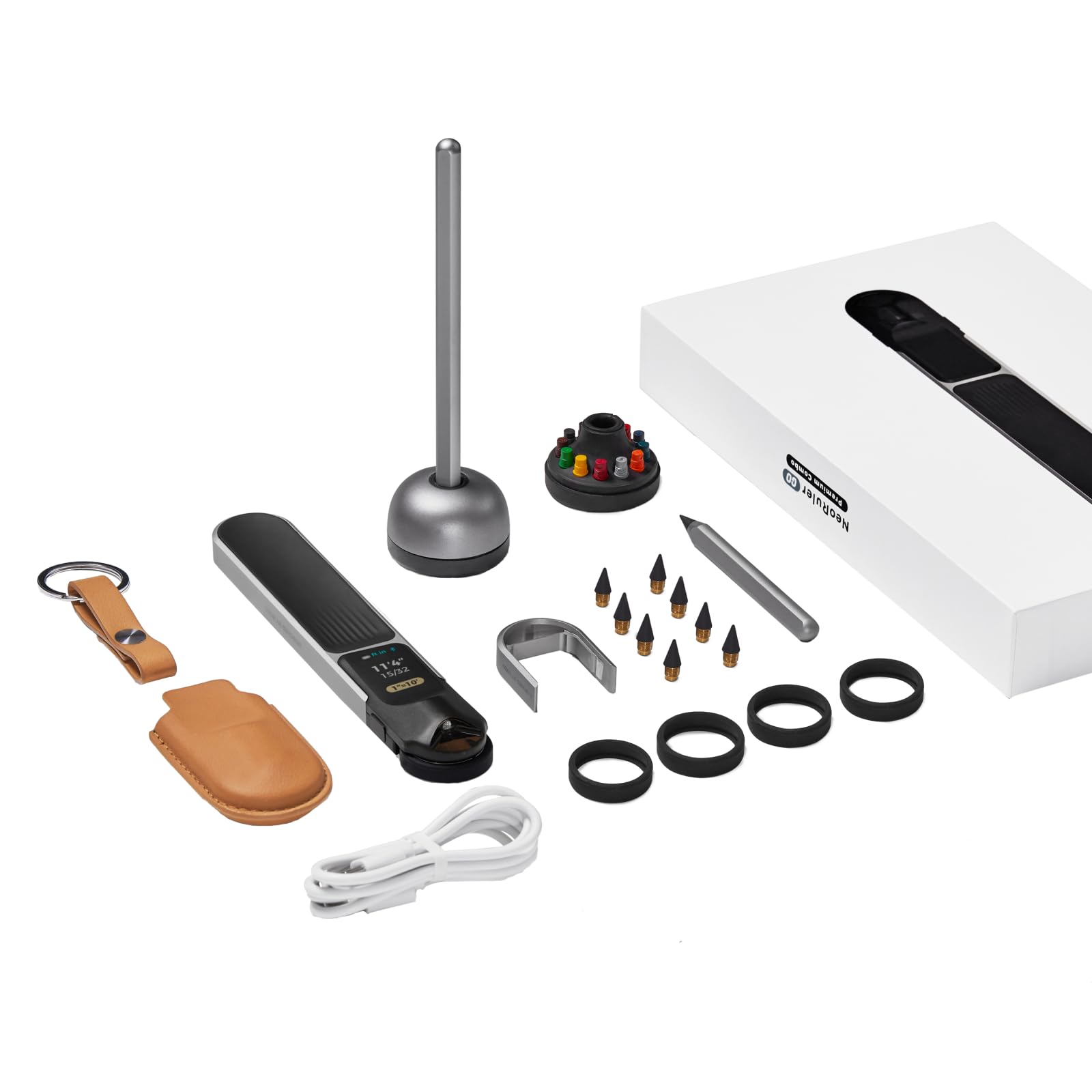 HOZO NeoRulerGO 41Pcs Premium Gift Combo, Digital Rolling Tape Measure with Laser for Flat Curved Diameter Odd Shapes, Unique Gift for Men, Dads, Architects, Designer - Brown Microfiber Leather Case