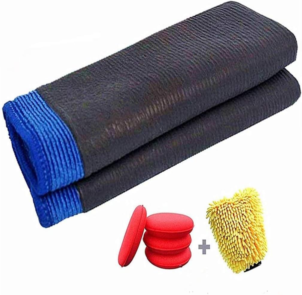 Clay Bar Towel, Fine Grade Auto Detailing Clay Rags,with Car Wash Mitt and Microfiber Wax Applicator Pads for Car Care,Quickly Removes Cars Bonded Surface Contaminants,1-Cleaning Kit