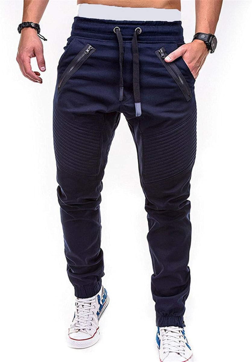 Astellarie Mens Joggers Sports Pants Fashion Athletic Drawstring Trousers Casual Slim Fit Sweatpants with Zippered Pockets