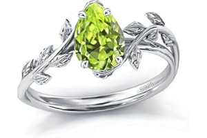 Wasee Natural Moss Agate Ring 925 Sterling Silver Opal Birthstone Ring 925 Sterling Silver Leaf Promise Ring for Her Birthday Anniversary Jewelry for Women