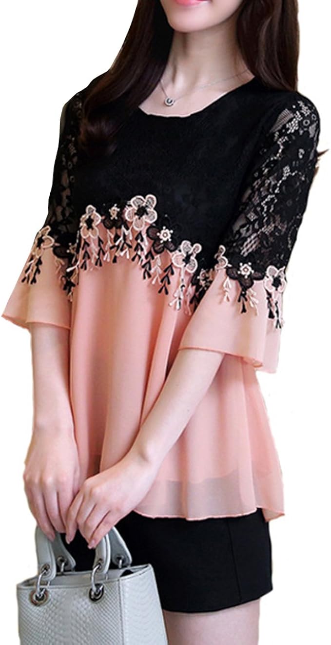 シャツ シフォン レディース ブラウス 長袖 日係 チェック ワイシャツ 可愛い デザイン感 刺繍 七分丈 ゆとり シャツ ブラウス 通販 Amazon