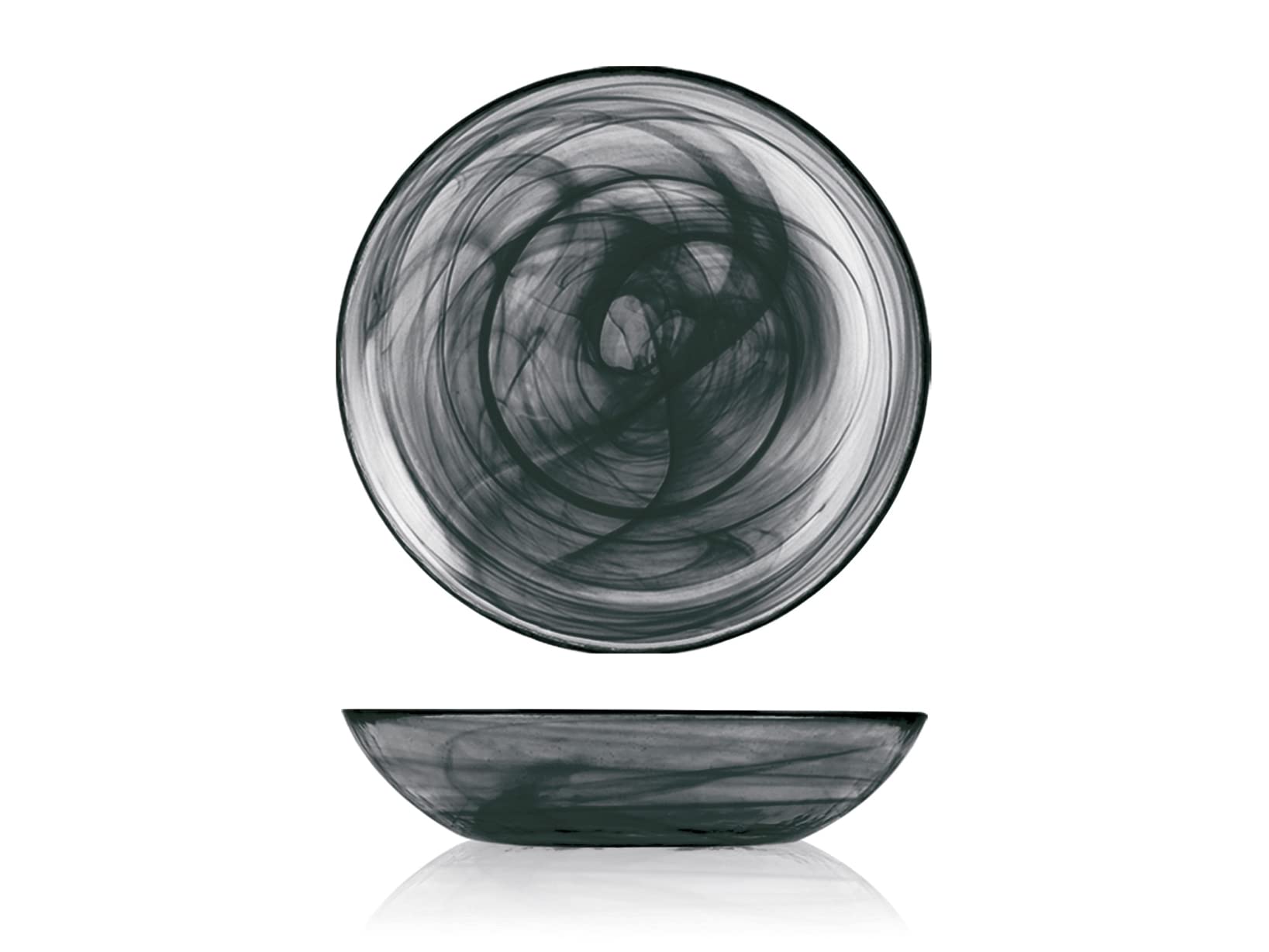 H&H Set of 6 Alabaster Soup Plates in Black Glass cm21
