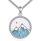 URONE Mustard Seed Mountain Necklace 925 Sterling Silver Turquoise Mountain Pendant Mustard Seed Faith Jewelry Gift for Women Men