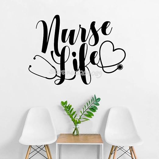 Zqyjhkou Enfermera Vida Estetoscopio Corazon Etiqueta De La Pared