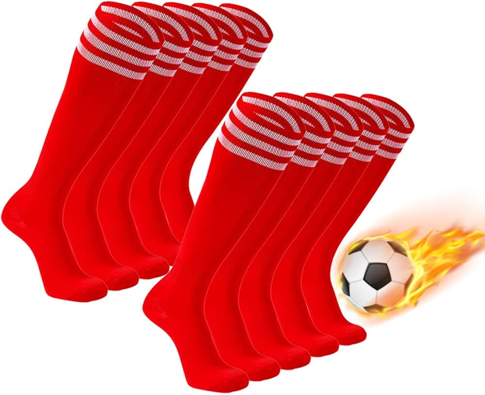 Soccer Socks, FOOTPLUS Unisex Knee High Triple Stripe Back to School Football Socks, 2-12 Pairs: Clothing