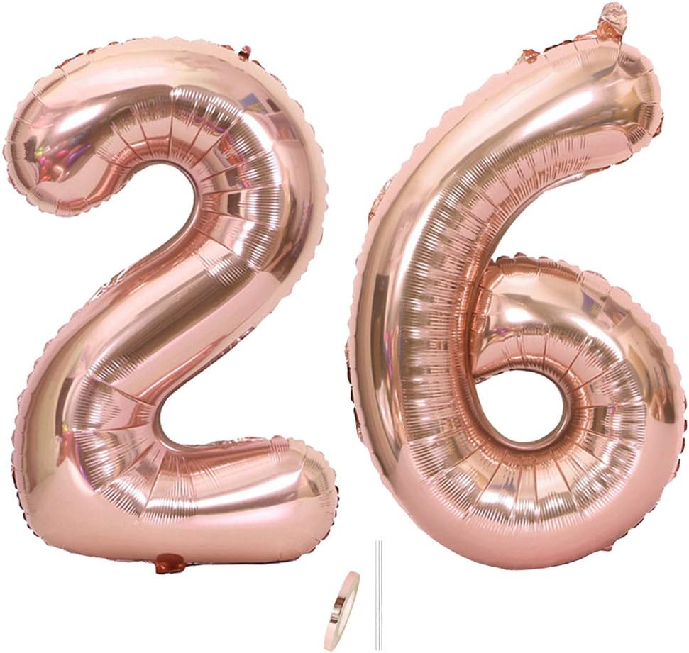 Ceqiny 40 Inch Giant Mylar Balloon, 26th Number Alphabet Foil Balloon for Birthday Party Wedding, Bridal Shower, Engagement