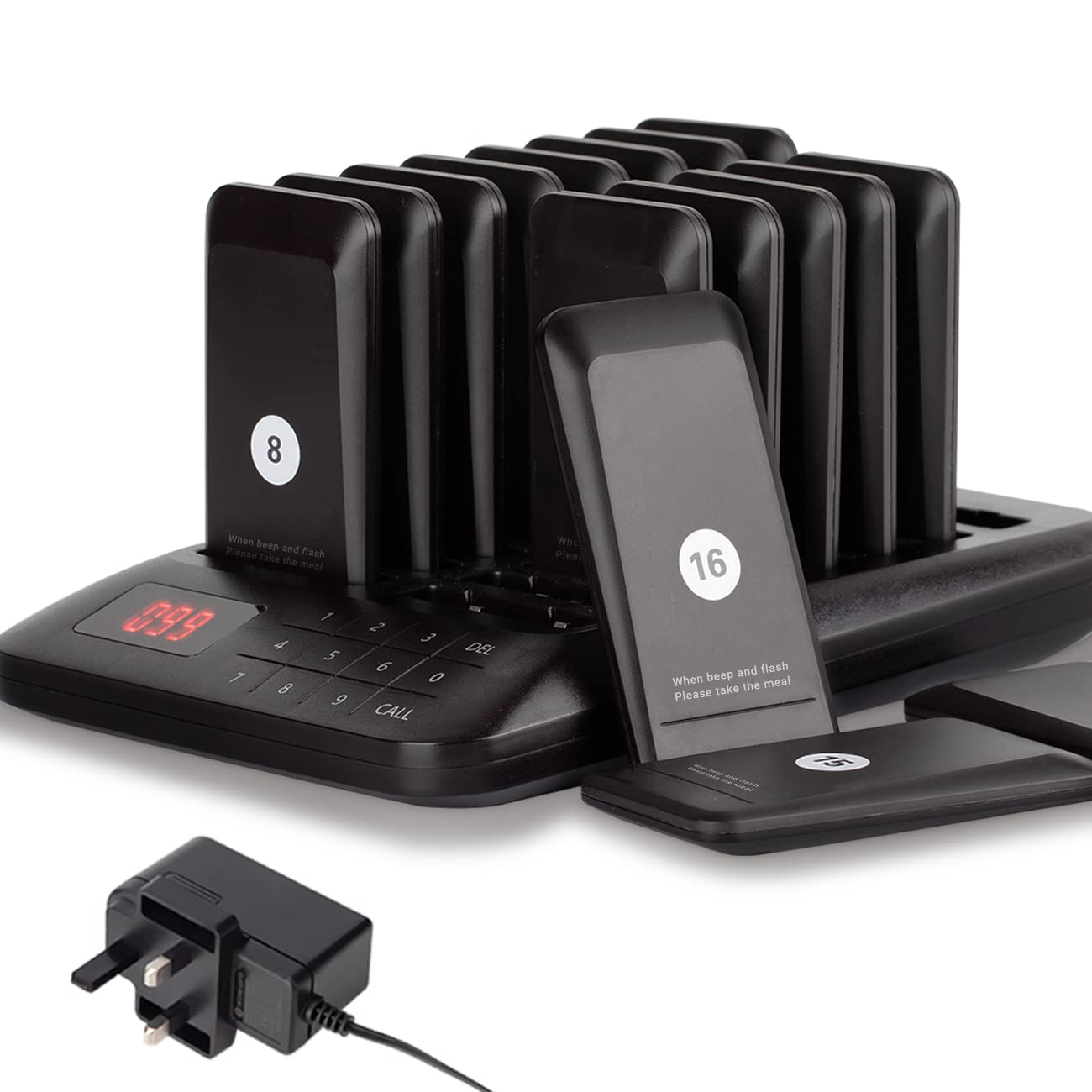Tera Mini Pager System Wireless Calling System 10 Coasters 4 Calling Modes 250s Duration 20H Standby, 400M distance, Touch Screen Easy Use Hospital Restaurant Snack Bar, P3-R10