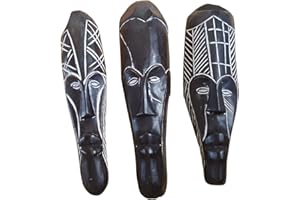 Novarena African Art Cameroon Gabon Fang Wall Masks and Sculptures - Africa Home Mask Decor (3 Pc Black 12 Inch Fang Mask)