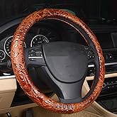 Follicomfy Leather Auto Car Steering Wheel Cover,Anti Slip Universal 15 Inch,Brown Crocodile with Rose Grain