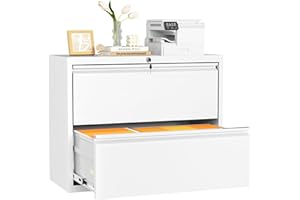 INTERGREAT 2 Drawer Lateral File Cabinet, White Office Filing Cabinet with Lock, 28" W Steel Wide Filing Organization Storage Drawers,Horizontal File Cabinets for Home Office,Letter/Legal/F4/A4
