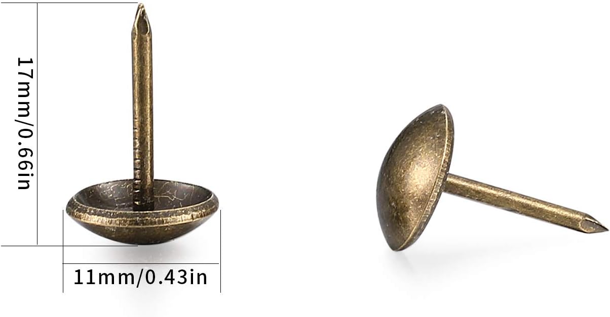 200 Pcs Upholstery Tacks, Antique Bronze Decorative Thumb Tacks, Furniture Push Nail Pins with Plastic Storage Box(11 * 17mm) - Image 3