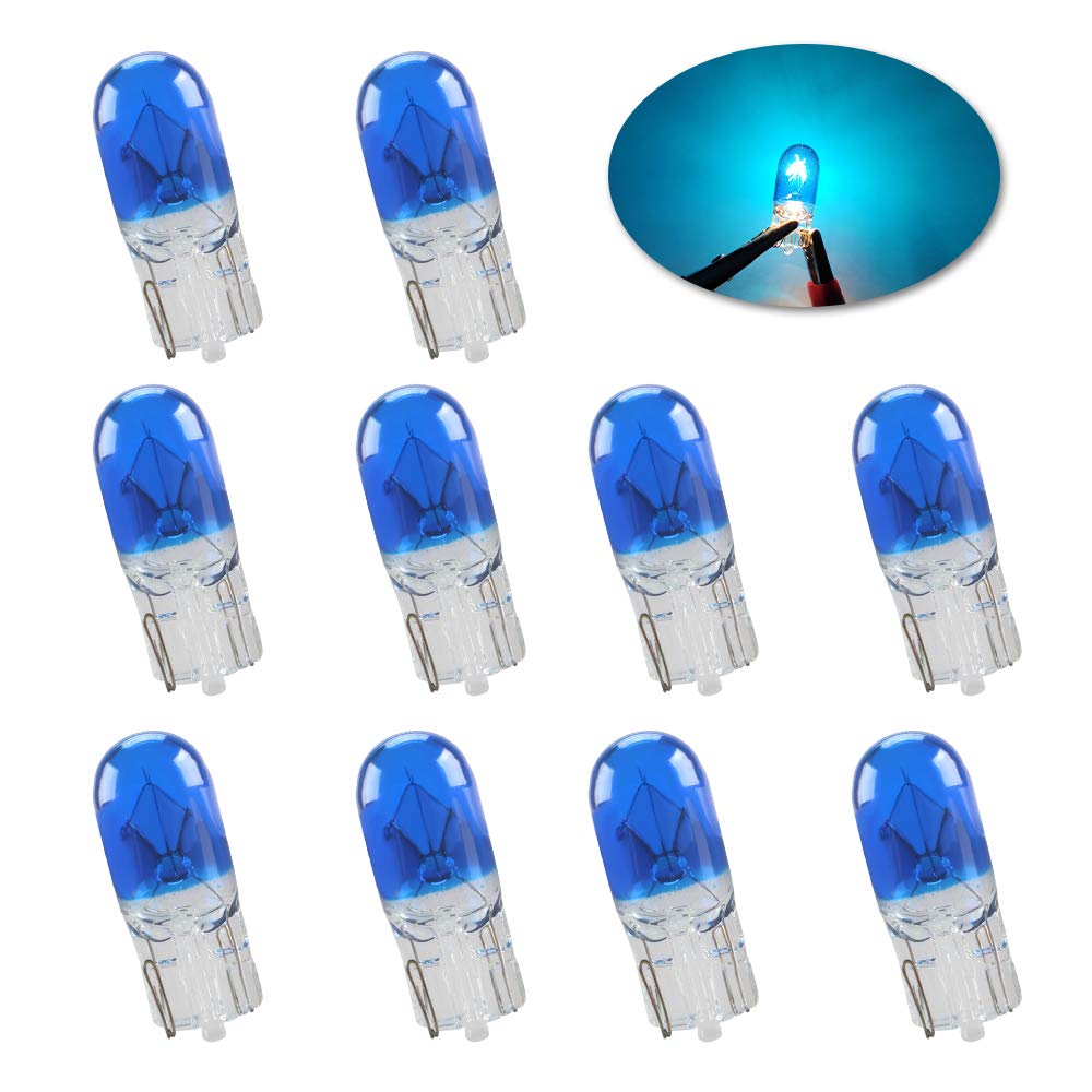 Sidaqi Standard Miniature T10 W5W Halogen Bulbs Bright Blue 194 168 501 Wedge Daytime Running Lights DRL Side Maker Dashboard light Brake Tail Reverse Fog bulbs-10PCS
