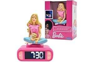 LEXiBOOK, Mattel Barbie, Barbie Nightlight Alarm Clock, Sounds and Melodies, LCD Backlit Screen, Luminous, Snooze, Pink, RL80