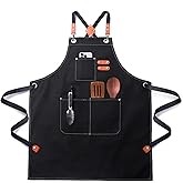 Chef Apron for Men Women with Pockets,Cross Back Cotton Canvas Plus Size Apron for Cooking BBQ Baking Gardening