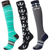 Harrison Howard Equestrian Knee-High Boot Socks Assorted 3 Pairs Tall Socks | Over-the-Calf Riding Socks, Moisture-wicking Cotton Blend, Breathable Stretchy Stay-up Socks, Pair with Tall Boots, Breeches