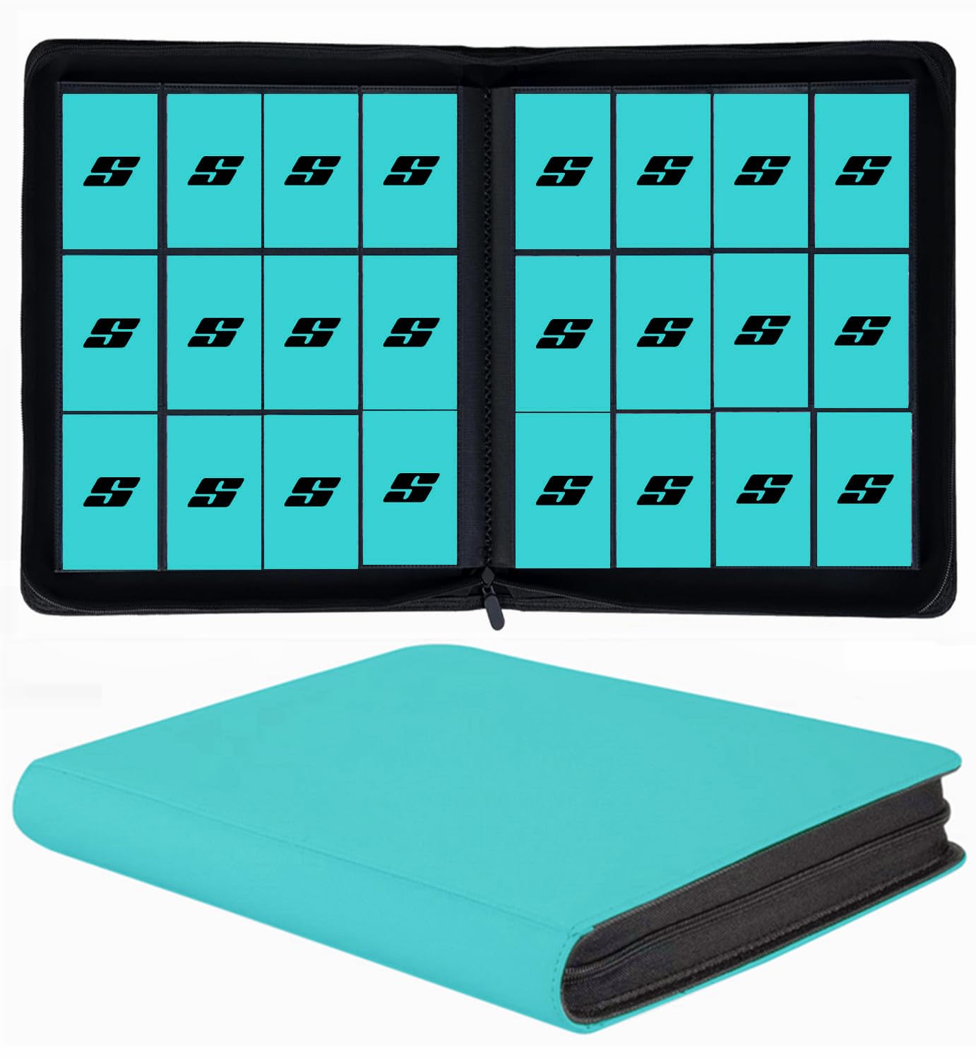 Photo 1 of 12 Pocket 720 Pockets Trading Card Binder, Ringless Side Loading Card Holder Album, Trading Card Album Fit for YuGiOh, MTG, TCG, Game Cards, Sports, Business Cards (Teal)