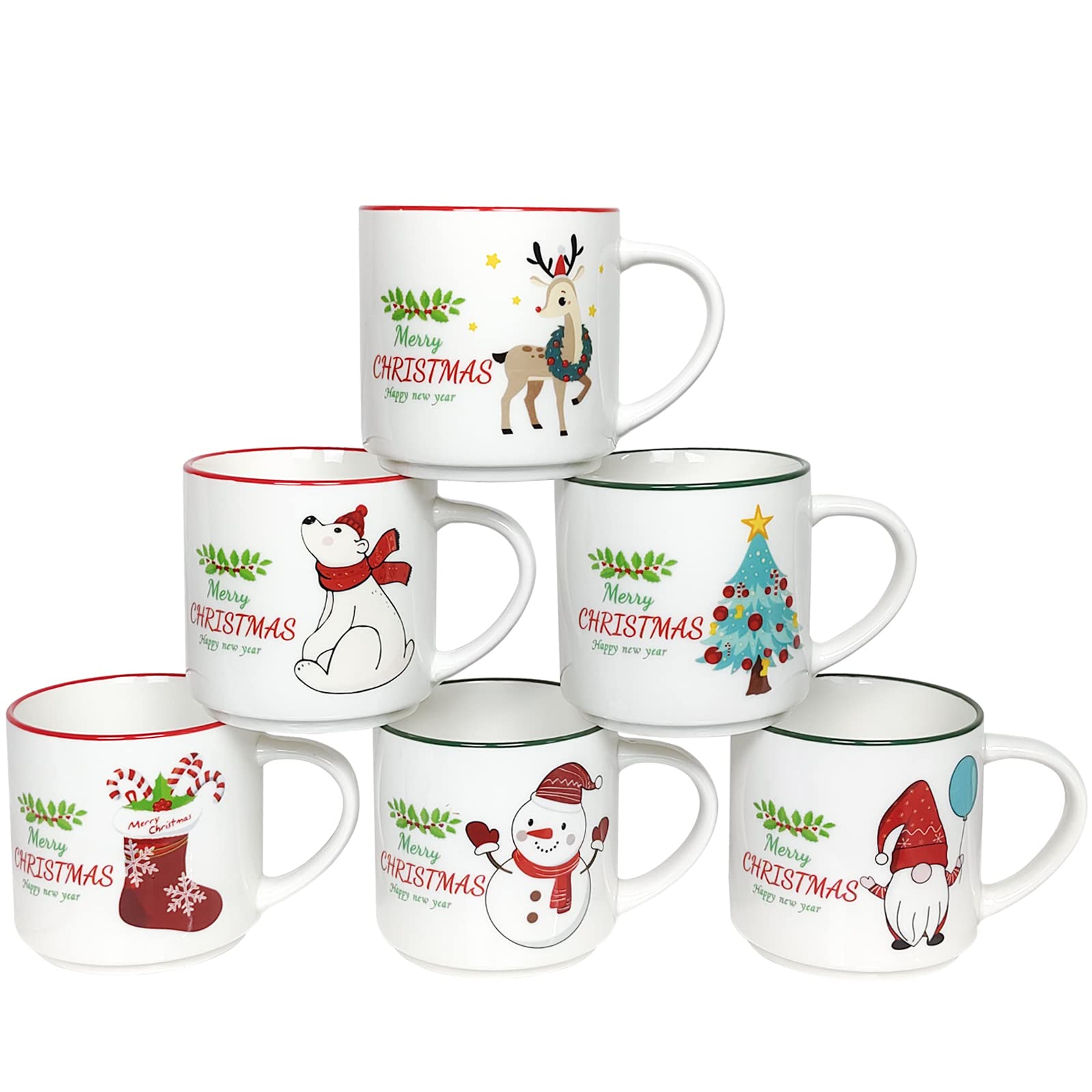 Christmas Mug Set of 6 14oz Cute Ceramic Coffee Mug Stackable Christmas  Coffe... | eBay