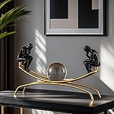 FUNSXBUG The Thinker Statue Thinking Man Statues with Crystal Ball Sculptures Collectible Figurine Home Decor Living Room Decoration Black