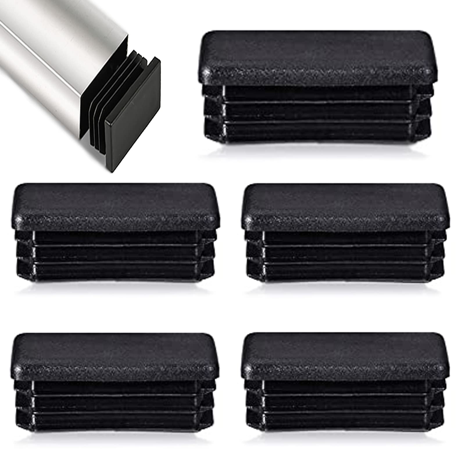 HJYZY 12 pcs Furniture Chair Leg Caps 100 x 50mm Finishing Plug for Rectangle Tubing Table Chair Shelf Insert Finishing Plug Black