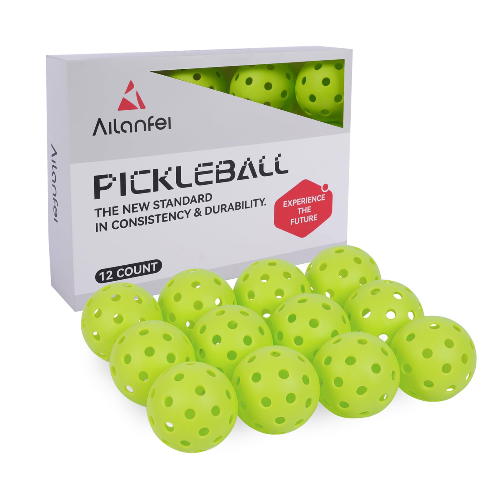 AILANFEI Green Pickleball Balls 12 Pack- 40 Holes Outdoor/Indoor Pickleball with Bag, Perfectly Balanced, High Bounce, Crack-Resistance,USAPA Standard