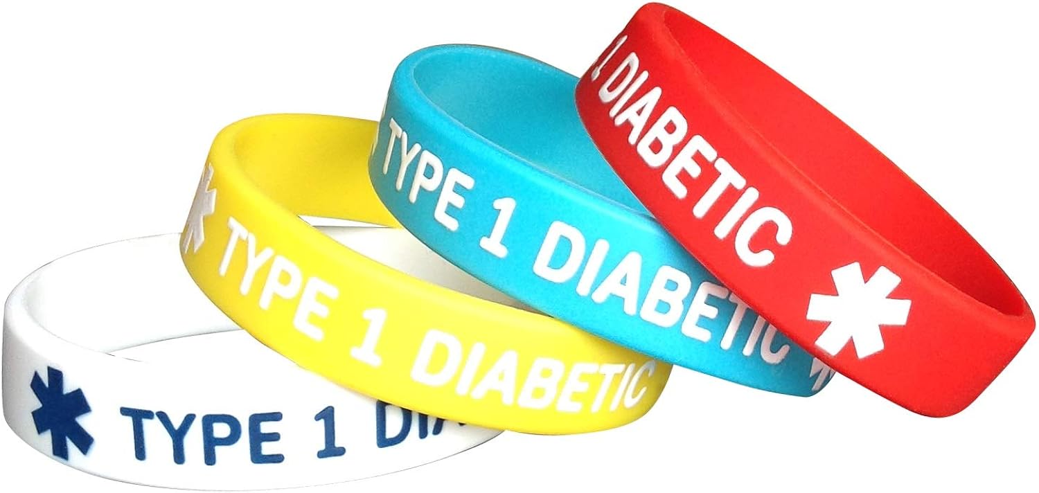 Diabetes Type 1 Silicone Bracelets 6.3 inches for Kids Teens Child 4 Pack: Clothing