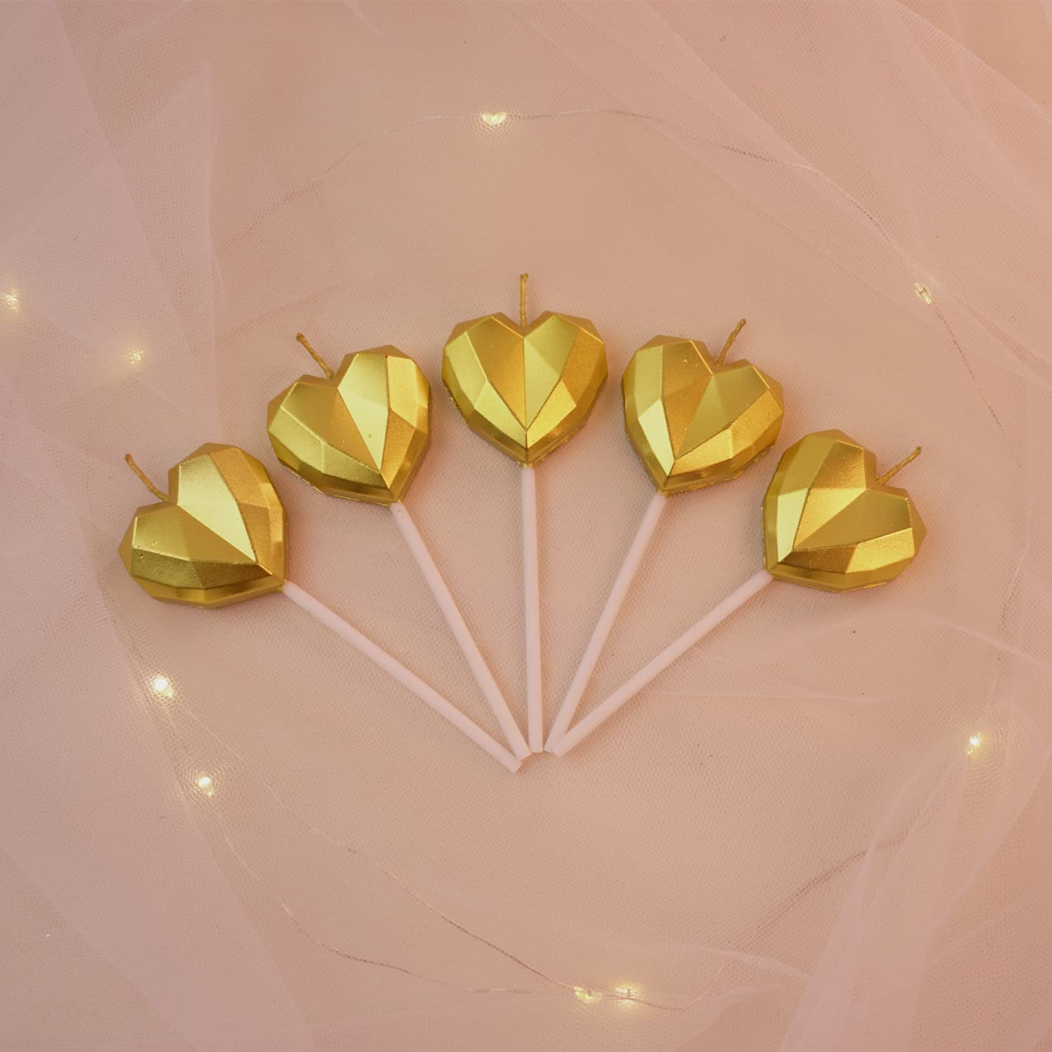 Photo 1 of Saododku Sparkler Candles - 5pcs Heart Shaped Metallic Gold Birthday Candles for Party Cake