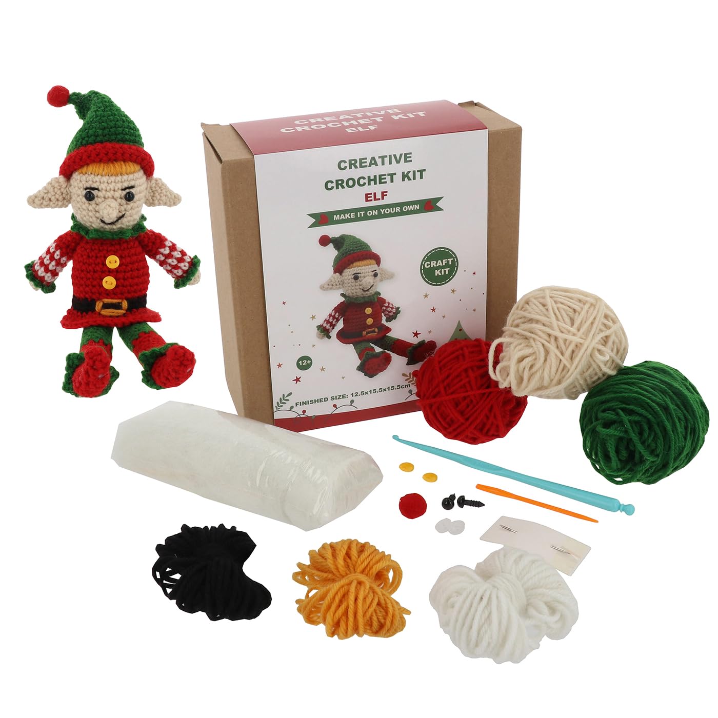 Shudehill Giftware Creative Christmas Crochet Kits Perfect for Learning or Experienced Crocheters - Penguin, Snowman, Santa & More! (Elf)