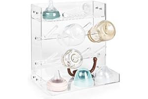 TAINESS Acrylic Baby Bottle Drying Rack Vertical Bottle Dryer Space Saving for Kitchen Countertop Bottle Dryer Storage Holder for Baby Bottles, Teats, Covers, Cups, Pump Parts