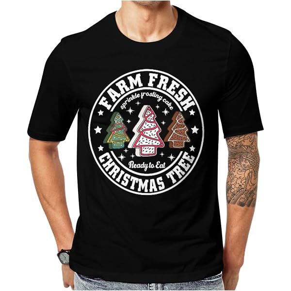 ELDPS Christmas Tree Shirts For Women - Farm Fresh Christmas Tree Cakes Graphic Tee, Short Sleeve, Loose Fit (Size Chart Included)