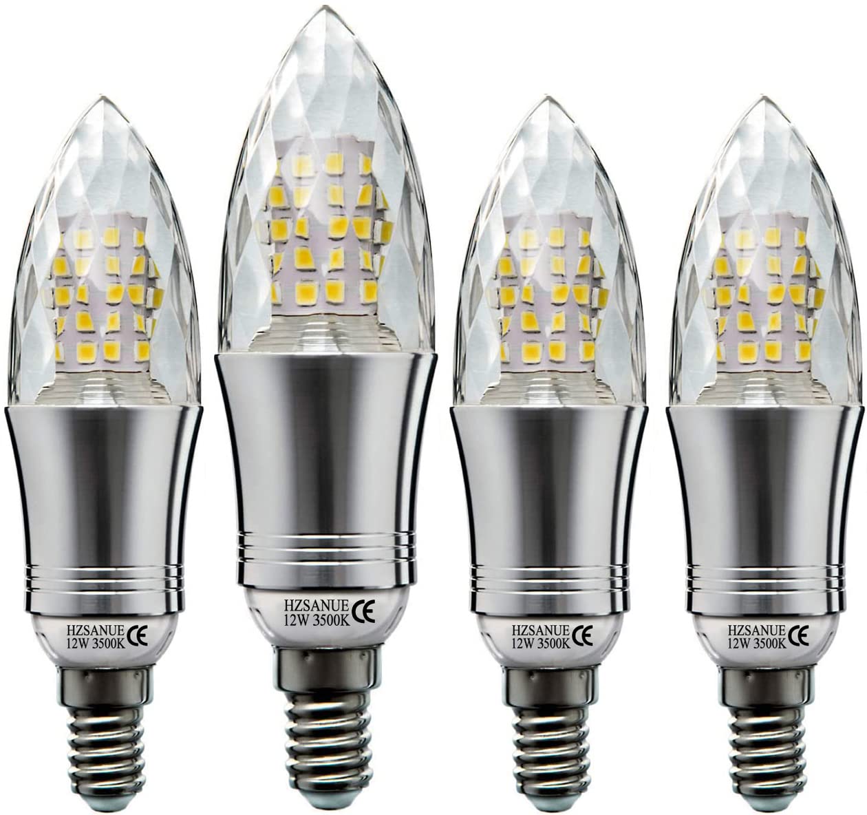 HZSANUE E14 LED Candle Bulbs 12W, 100W Incandescent Bulbs Equivalent, 3500K Warm White,1350Lm, Small Edison Screw Candle Light Bulbs,Not Dimmable, 4 Pack โ image 1