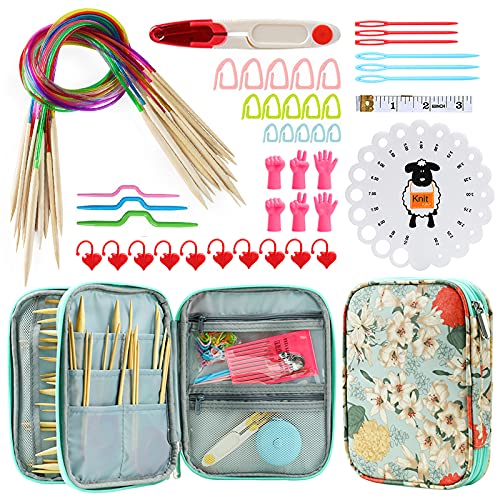 KOKNIT 18 Pairs Bamboo Circular Knitting Needles Set, Including 31" Long Lightweight Knitting Needles(2mm-10mm), 43pcs Knitting Tools and Elegant Storage Case — image 1