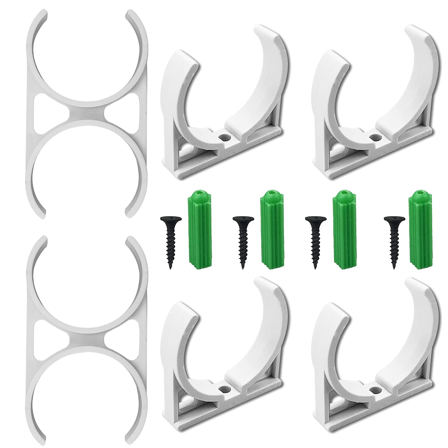 6Pcs Wall Mounting Clip Bracket Wall Mounting Bracket for Refrigerator Filters, Under Sink, and Water Coolers(4Pcs Single Clamps+ 2Pcs Double Clamps) with Screws