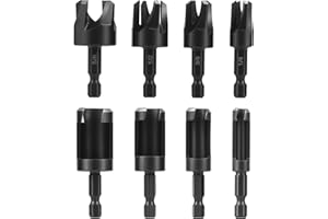 8Pcs Wood Plug Cutter Drill Bit Set, Carbon Steel Plug Drill Bits 1/4", 5/8", 3/8", 1/2", Straight and Tapered Taper Cutting 