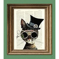 Steampunk Art Print Clockwork Kitty Cat Illustration Beautifully Upcycled Dictionary Page Book Art Print