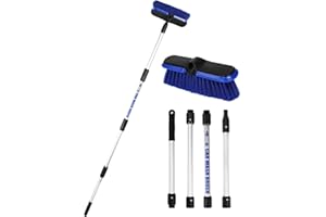 PBT Car Wash Brush with Long Handle 62"/156cm Telescoping Mop Pole 10" /25.4cm Larger Soft Bristle Head for RV Truck SUV Wind
