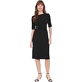 London Times Womens Side Ruched Buckle Midi Dress