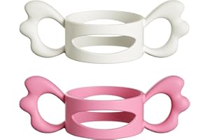 FAREVER Baby Bottle Handles, Easy Grip Bottle,Silicone Wide-Neck Bottle Handle, Outer Diameter Over 6cm for Bottle Pink White (2 Pack)