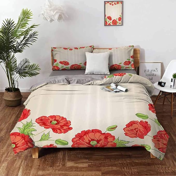 Floral Decor Bed Sheet Set, Illustration of a Card with