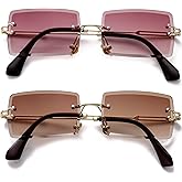 PORADAY Rectangle Sunglasses for Women Men Vintage Rimless Square Sun Glasses Candy Color