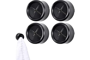 4 Pack Kitchen Towel Holder, Round Adhesive Push Towel Hooks for Kitchen Hand and Dish Towels, Black
